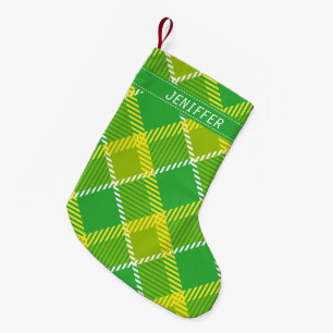 Monogrammed Green And Yellow Plaid Small Christmas Stocking