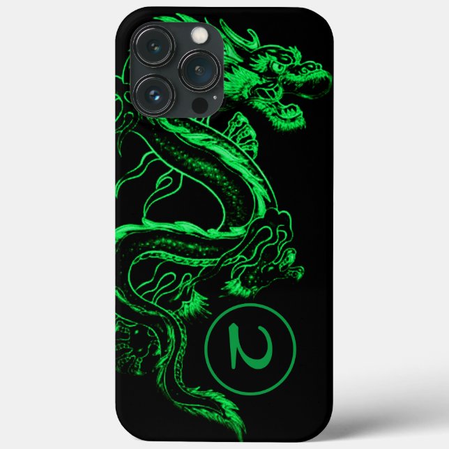 Monogrammed Green Asian Dragon  Case-Mate iPhone Case (Back)