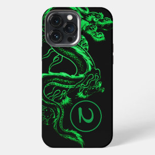 Monogrammed Green Asian Dragon iPhone 13 Pro Max Case