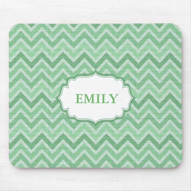 Monogrammed Green Chevron Mouse Mat (Front)