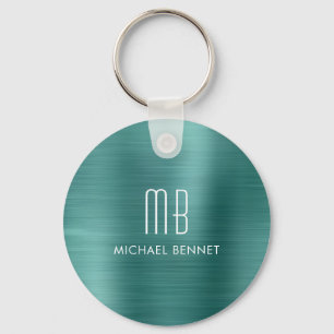 Monogrammed Green Faux Brushed Metal Key Ring