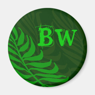 Monogrammed Green Fern Leaves Magnet