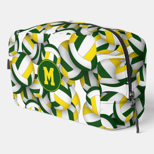 Monogrammed green gold volleyballs pattern  dopp kit (Right Corner)