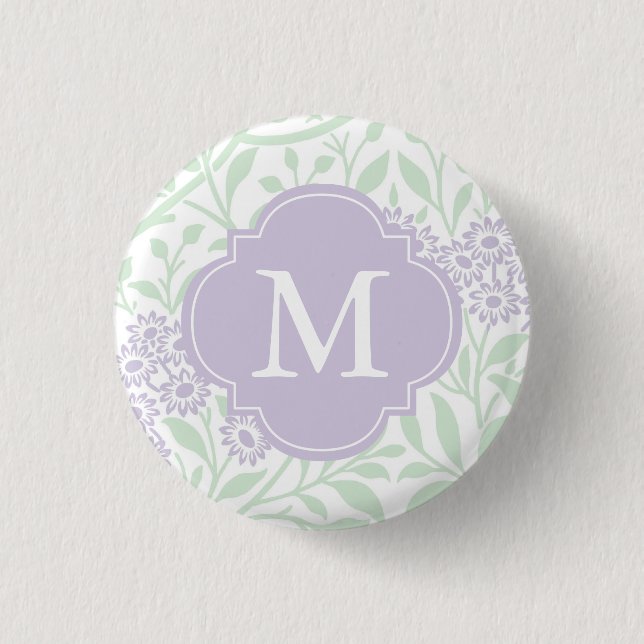 Monogrammed Green Lavender Floral Damask Pattern 3 Cm Round Badge (Front)
