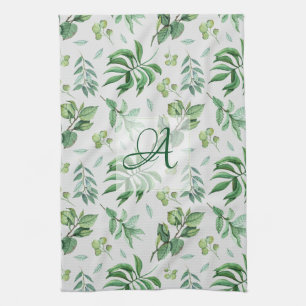 Monogrammed Green Leave Botanical Home Decor Tea Towel
