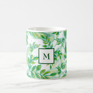 Monogrammed Green Leaves Coffee Mug