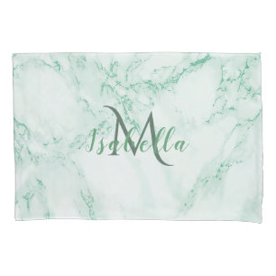 Monogrammed green marble pillowcase