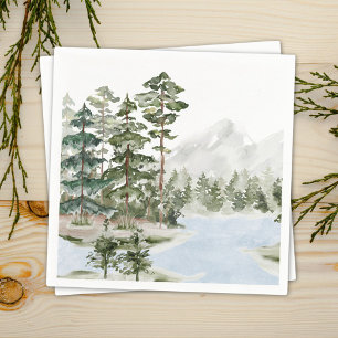 Monogrammed Green Pine Forest and Lake Napkin