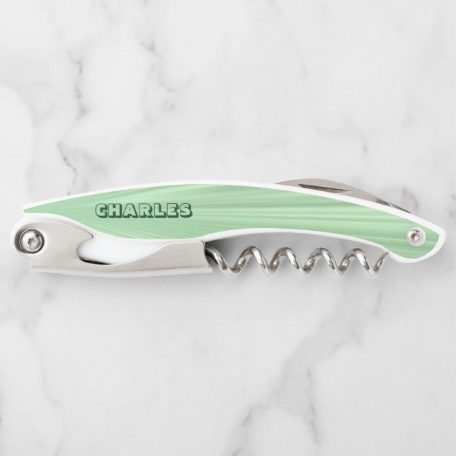 Monogrammed Green Satin Corkscrew (Front)