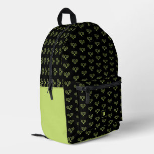 Monogrammed Green Tennis Racket Pattern Printed Backpack
