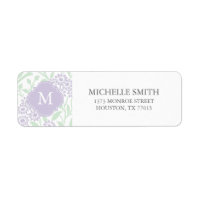 Monogrammed Green Violet Floral Damask Pattern