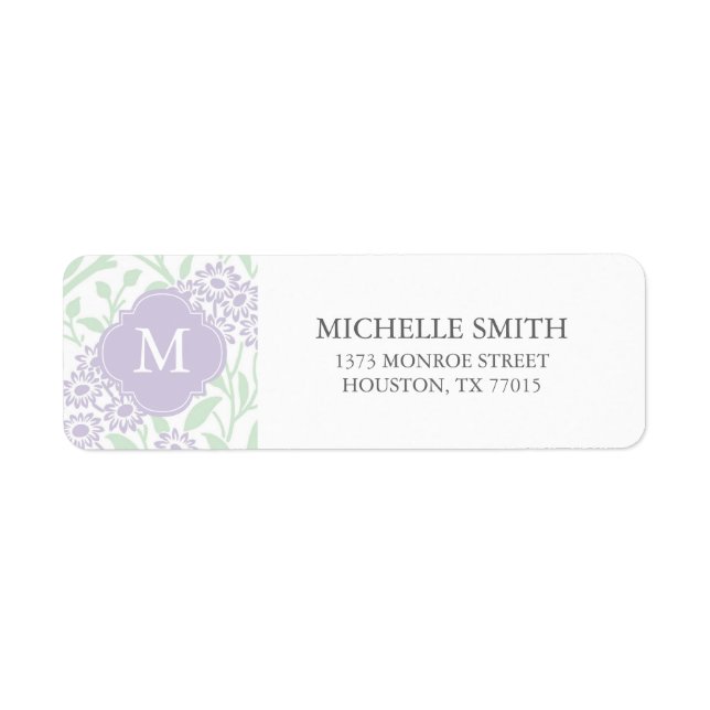 Monogrammed Green Violet Floral Damask Pattern (Front)