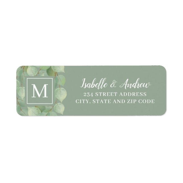 Monogrammed Green Watercolor Eucalyptus Botanical (Front)