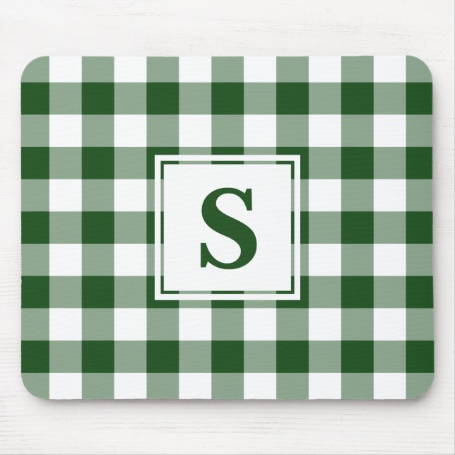 Monogrammed Green White Buffalo Check Pattern Mouse Mat (Front)