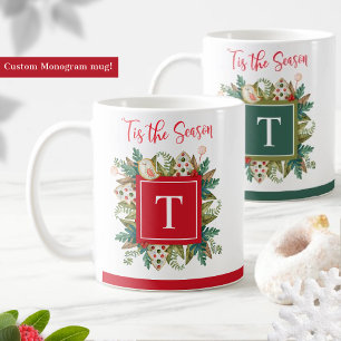 Monogrammed, Greenery and Holiday Cookies Festive Coffee Mug