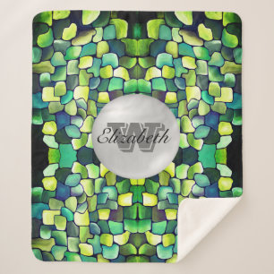Monogrammed Greenery Geometric Vivid Pattern Sherpa Blanket