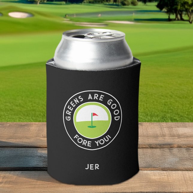Monogrammed – GREENS ARE GOOD FORE YOU! Funny Golf Can Cooler (Monogrammed – GREENS ARE GOOD FORE YOU! Funny Golf Can Cooler)