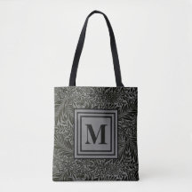 Monogrammed Grey and Black William Morris Foliage