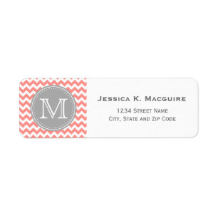 Monogrammed Grey and Coral Pink Chevron