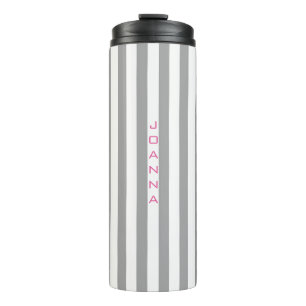 Monogrammed Grey And White Stripes Thermal Tumbler