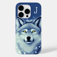 Monogrammed Grey and White Wolf Portrait