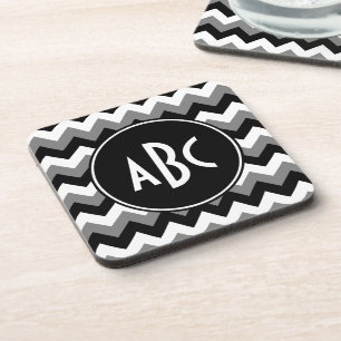 Monogrammed Grey Black and White Zigzag Coaster