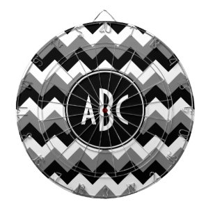 Monogrammed Grey Black and White Zigzag Dartboard