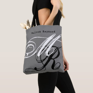Monogrammed Grey/Black tote bag