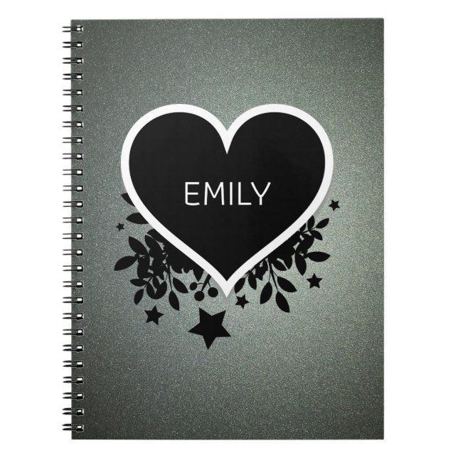 Monogrammed Grey Green Glitter Notebook (Front)