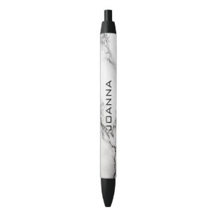 Monogrammed Grey Marble Texture Black Ink Pen