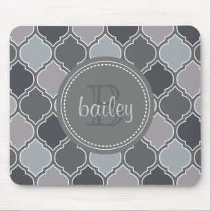 Monogrammed Grey Modern Lattice Pattern Mouse Mat