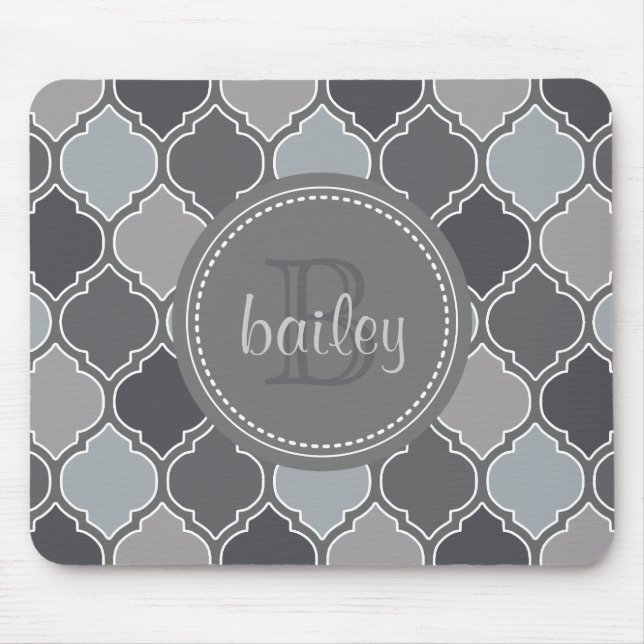 Monogrammed Grey Modern Lattice Pattern Mouse Mat (Front)