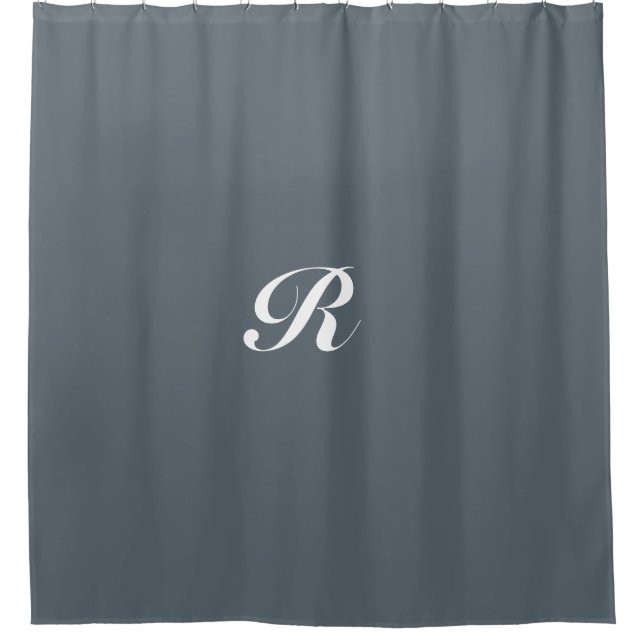 Monogrammed  Grey Solid Colour Personalised Custom Shower Curtain (Front)