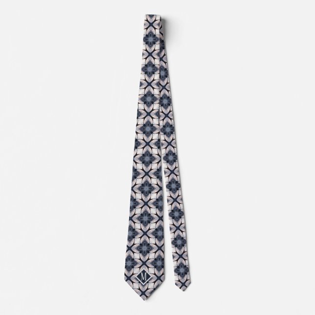 Monogrammed Grey Unique Pattern Design Men's Tie (Front)
