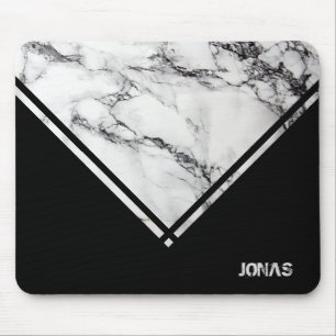 Monogrammed Grey & White Marble Stone Mouse Mat