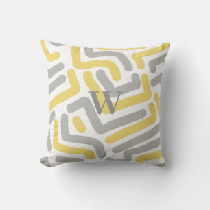 Monogrammed Grey Yellow Modern Geometric  Cushion