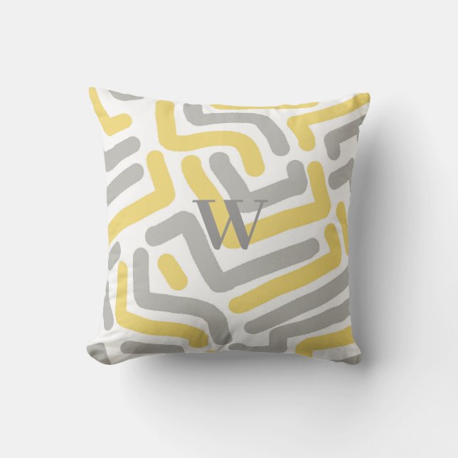 Monogrammed Grey Yellow Modern Geometric  Cushion (Front)