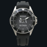 Monogrammed Groomsman Bestman Father Groom Bride Watch<br><div class="desc">This watch has 3 text fields allows you to add up to three initials for a monogram,  a title (bestman,  groomsman,  ringbearer usher father of the bride or groom) and a date of the wedding or other text as desired. Keep the words short to ensure they fit the space.</div>