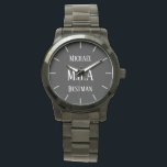 Monogrammed Groomsman Bestman Father Groom Bride Watch<br><div class="desc">This watch has 3 text fields allows you to add up to three initials for a monogram,  a title (bestman,  groomsman,  ringbearer usher father of the bride or groom) and a date of the wedding or other text as desired. Keep the words short to ensure they fit the space.</div>
