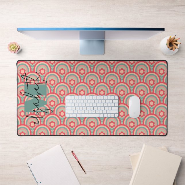 Monogrammed Groovy Geometric Floral Desk Mat (Office 1)