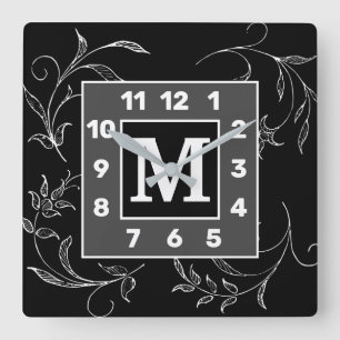 Monogrammed GS Floral Square Wall Clock