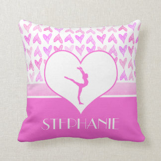 Monogrammed Gymnastics Pink Watercolor Hearts Cushion