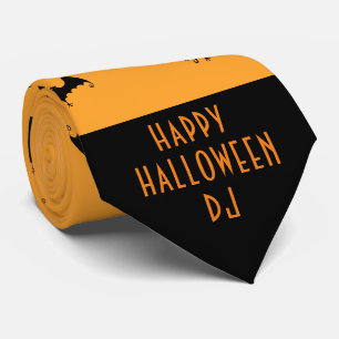 Monogrammed Halloween & Black Bats, Orange Tie
