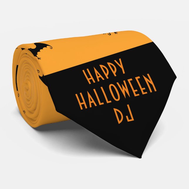 Monogrammed Halloween & Black Bats, Orange Tie (Rolled)