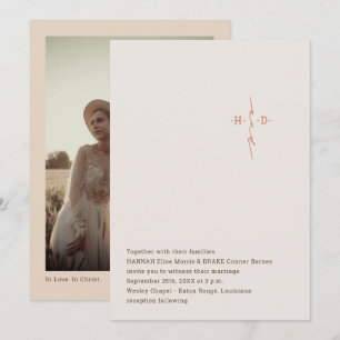 Monogrammed Hand Lettered Chic Cross Wedding Invitation