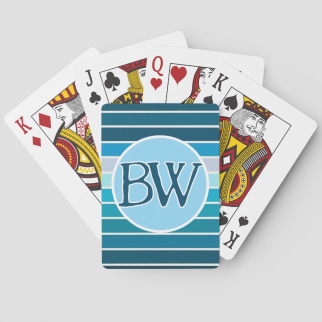 Monogrammed Handsome Blue Stripes Stylish Classic Playing Cards (Back)