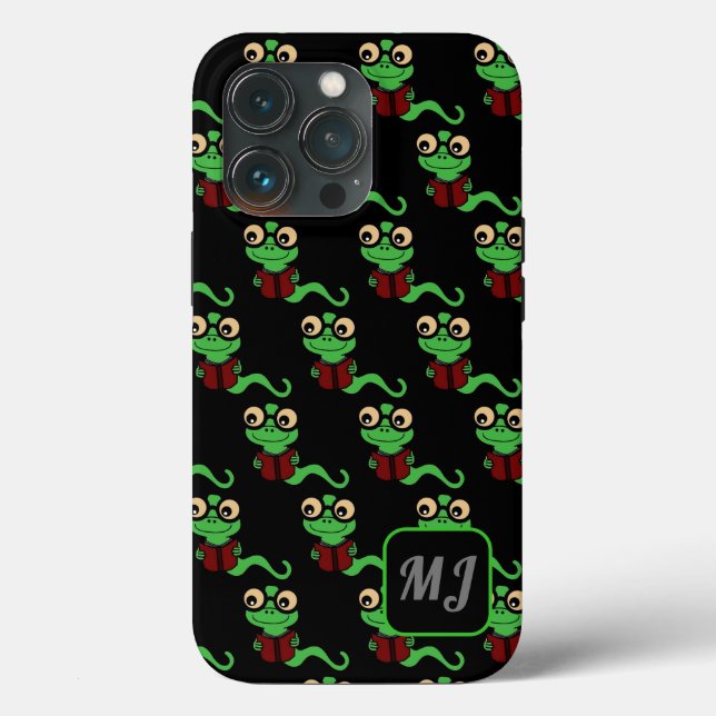 Monogrammed Happy Bookworm Black Case-Mate iPhone Case (Back)