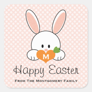 Monogrammed Happy Easter Bunny Seals Pink