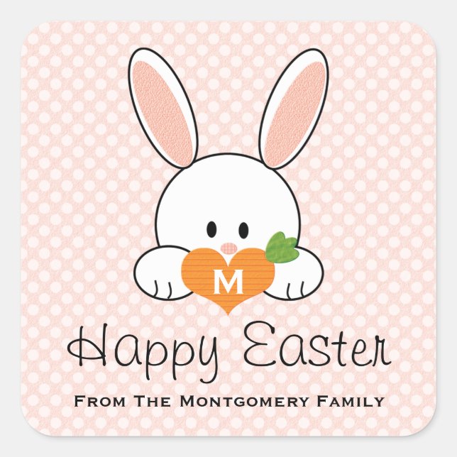 Monogrammed Happy Easter Bunny Seals Pink (Front)