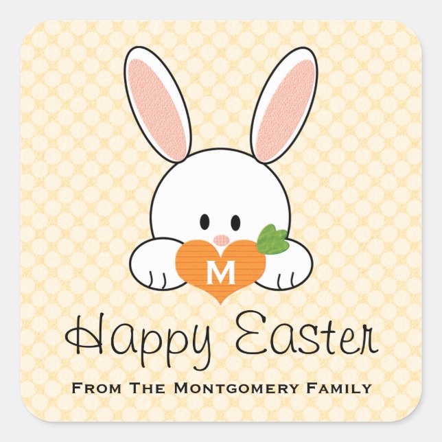 Monogrammed Happy Easter Bunny Seals Yellow (Front)